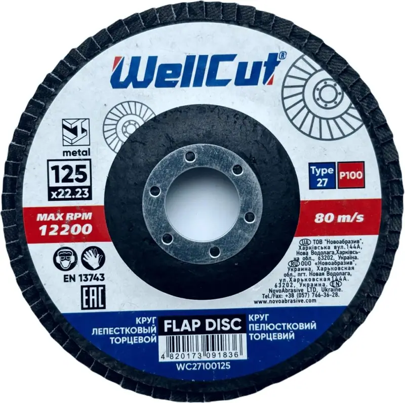 Пелюстковий круг Wellcut Ø125 P100 T27